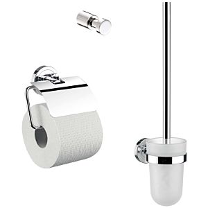 Emco Polo WC-Set 079800100 chrom, Papierhalter mit Deckel, Bürstengarnitur und Haken