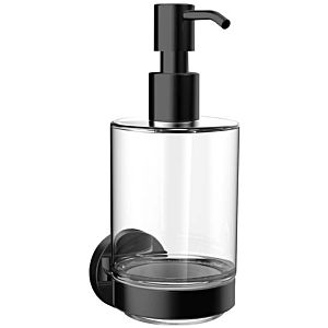 Emco Distributeur de savon liquide rond 432113300 noir, modèle mural, verre cristal clair, pompe en plastique