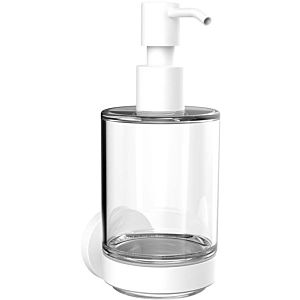 Distributeur de savon liquide Emco Round 432113900 blanc, modèle mural, verre cristal clair, pompe en plastique