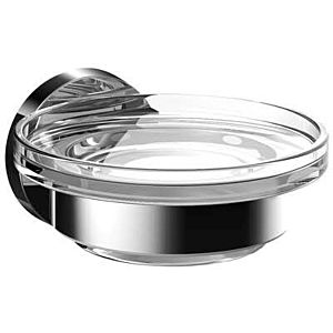 Emco Round soap dish 433000100 chrome, clear crystal glass bowl, in Halter