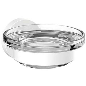 Emco Round soap holder 433013900 white, clear crystal glass bowl, in holder