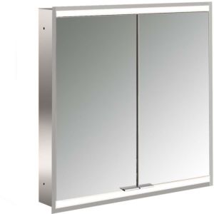 Armoire à miroir éclairée encastrée Emco prime 949706233 600x730mm, 2 portes, aluminium/miroir