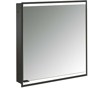 Armoire à miroir éclairée encastrée Emco prime 949713532 600x730mm, 1 porte, arrêt à droite, noir/miroir