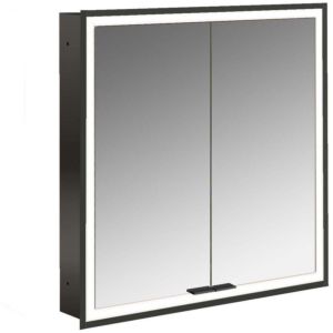 Armoire à miroir éclairée encastrée Emco prime 949713571 600x730mm, 2 portes, noir/miroir