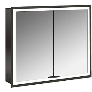 Emco prime flush-mounted illuminated mirror cabinet 949713572 800x730mm, 2 doors, black/mirror