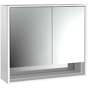 Armoire à miroir éclairée en saillie Emco Loft 979805210 800x733mm, compartiment inférieur LED, 2 portes, porte large à gauche, aluminium/miroir