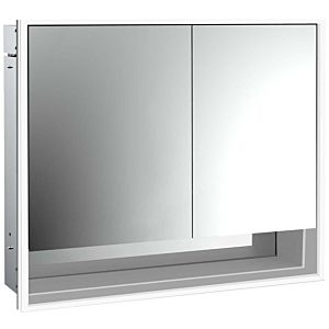 Armoire à miroir éclairée à encastrer Emco Loft 979805211 800x733mm, compartiment inférieur LED 2 portes, porte large à gauche, aluminium/miroir