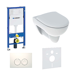 Geberit Duofix Basic WC frame with Delta 25 flush plate, Geberit Renova WC and toilet seat