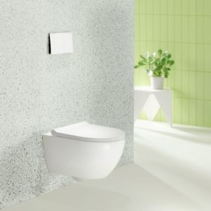 Geberit Acanto WC complete set with Duofix Sigma WC element and Sigma 70 flush plate,  WC with TurboFlush and WC seat, white