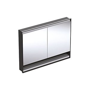 Geberit One flush-mounted mirror cabinet 505825007 120 x 90 x 15 cm, matt black/powder-coated aluminum, with niche and ComfortLight, 2 doors
