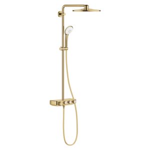 Grohe shower system 26507GL0 cool sunrise, with surface-mounted thermostat, swiveling shower arm 45cm