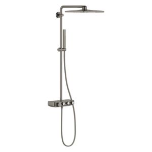 Grohe shower system 26508AL0 brushed hard graphite, with surface-mounted thermostat, swiveling shower arm 45cm