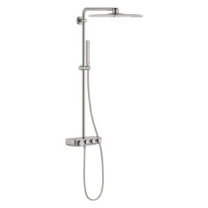 Grohe shower system 26508DC0 supersteel, with surface-mounted thermostat, shower arm 45cm swiveling