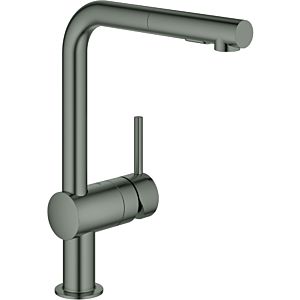 Grohe Minta single-lever sink mixer 30274AL0 brushed hard graphite, pull-out dual spray, L-spout