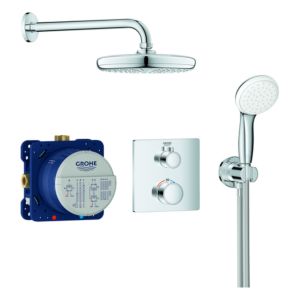 Grohe Grohtherm système de douche à encastrer 34729000 chromé , avec thermostat à encastrer, bras de douche 28,6cm
