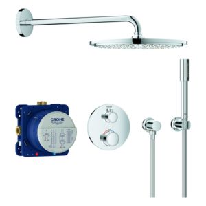 Grohe Grohtherm thermostatic shower system 34731000 chrome, with concealed thermostatic mixer, shower arm 422mm