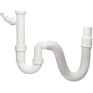 HAAS sink siphon 2805 DN40/50, 1 1/2&quot;, with flexible hose and device connection, polypropylene, white