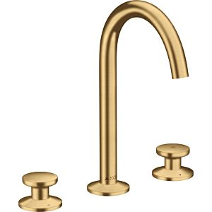 hansgrohe Axor One 3-hole basin mixer 48070250 projection 140mm, with push-open waste set, brushed gold optic