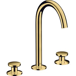 hansgrohe Axor One 3-hole basin mixer 48070990 projection 140mm, with push-open waste set, polished gold optic