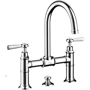 hansgrohe Axor Montreux mirror washbasin 2-handle bridge fitting 16511820 projection 175mm, with pull-rod waste set, lever handles, brushed nickel