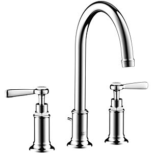 hansgrohe Axor Montreux mirror 3-hole basin mixer 16514820 projection 175mm, with pull rod waste set, lever handles, brushed nickel