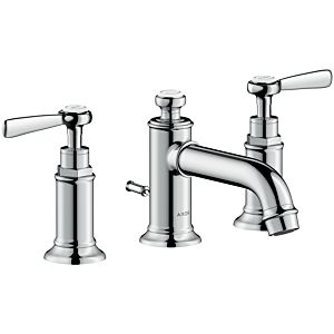 hansgrohe Axor Montreux mirror 3-hole basin mixer 16535820 projection 143mm, with pull-rod waste set, lever handles, brushed nickel