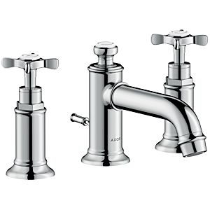 hansgrohe Axor Montreux mirror 3-hole basin mixer 16536820 projection 142mm, with pop-up waste set, cross handles, brushed nickel