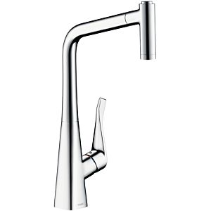 hansgrohe Metris 320 kitchen mixer 14820000 chrome, swivel spout, shower can be pulled out