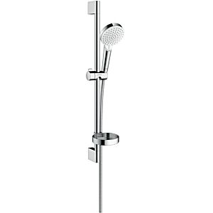 hansgrohe Crometta Vario shower set 26553400 white chrome, 65 cm bar, Casetta soap dish