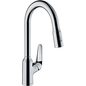 hansgrohe Focus M42 kitchen faucet 220 2jet 71800000 with pull-out spray, swivel range 360°, chrome