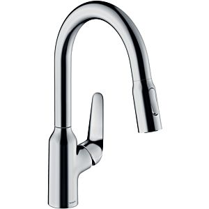 hansgrohe Focus M42 180 2jet kitchen faucet 71801000 with pull-out spray, swivel range 360°, chrome