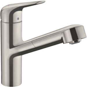 hansgrohe Focus M42 kitchen faucet 150 1jet 71814800 stainless steel look, swivel range 120°, with pull-out spout