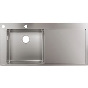 hansgrohe 450 built-in sink 43332800 1025 x 490 mm, 2000 main 2000 left, drainer right, Stainless Steel