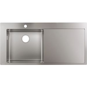 hansgrohe 450 built-in sink 43331800 1025 x 490 mm, 2000 main 2000 left, drainer right, Stainless Steel