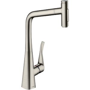 hansgrohe Metris Select kitchen mixer Stainless Steel match0 look, with pull-out spray, 2jet, sBox