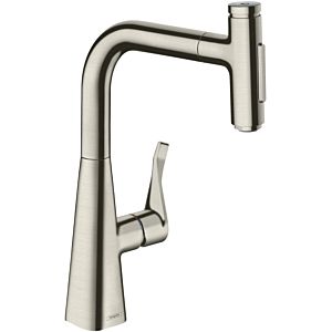 hansgrohe Metris Select kitchen mixer 73822800 with pull-out spray, 2jet, Stainless Steel