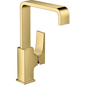 hansgrohe Metropol single lever basin mixer 32511990 projection 165 mm, with push-open waste set, polished gold optic