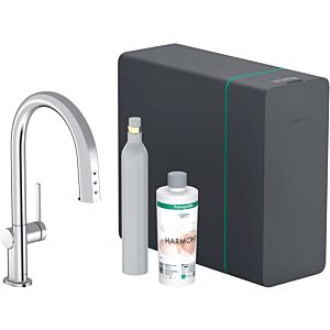 hansgrohe Aqittura single-lever sink mixer 76839000 SodaSystem 210, pull-out spout, starter set, chrome