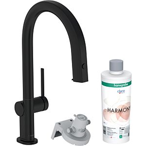 hansgrohe Aqittura M91 kitchen faucet 76801670 with pull-out spout, 1jet, starter set, matt black