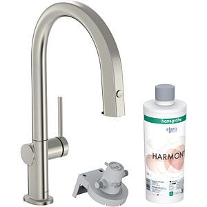 hansgrohe Aqittura M91 kitchen faucet 76801800 with pull-out spout, 1jet, starter set, Stainless Steel finish