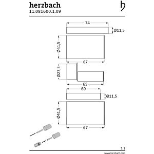 Herzbach Logic UP extension 11.081600. 2000 .09 acier inoxydable brossé, 30 mm, pour thermostats