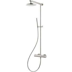 Herzbach Design iX shower column 17.988120.1.09 Ø 200 mm, with exposed shower thermostat, brushed stainless steel