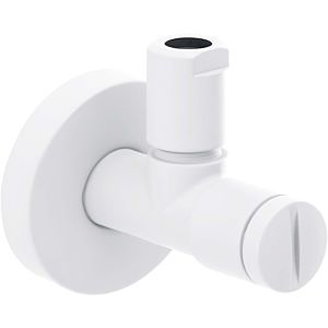 Herzbach Deep White design angle valve 23.954780.1.07 with rosette d= 60mm, wall connection 1/2&quot;, matt white