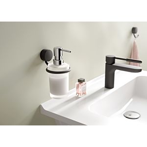 Hewi System 815 soap dispenser 815.06.11065DC 83x167x113mm, frosted crystal glass, with Halter , matt black