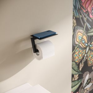 Hewi System 900 Q porte-papier toilette 900Q21.00260DC revêtement en poudre noir profond mat, en acier inoxydable, avec couvercle 140x106x100mm