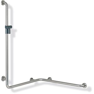 Hewi 805 shower/bath handrail 805.35.230L90 1100 x 762/962 mm, jet black shower holder, left, with shower holder rail, Stainless Steel brushed