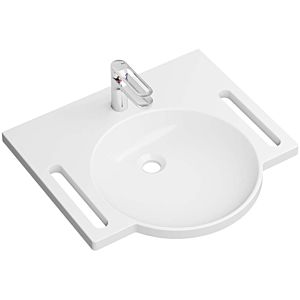 Hewi set de lavabo en fonte minérale 950.19.002 avec mitigeur lavabo AQ1.12M10140, avec trou pour robinetterie, sans trop-plein, blanc