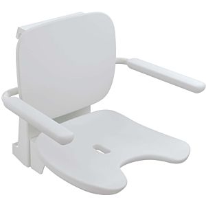 Hewi 802 LifeSystem hanging seat 802.51.13660SD with armrest and backrest, hygienic cut-out, white high-gloss/white matt