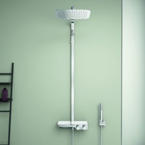 Ideal Standard Ceratherm S200 shower system exposed A7332AA  with glass shelf, square overhead shower, chrome-plated