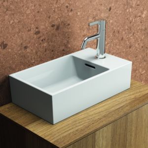 Ideal Standard Extra Hand-Waschtisch T392401 45x25x15cm, Hahnbank rechts, mit Überlauf, geschliffen, ohne Hahnloch, weiß